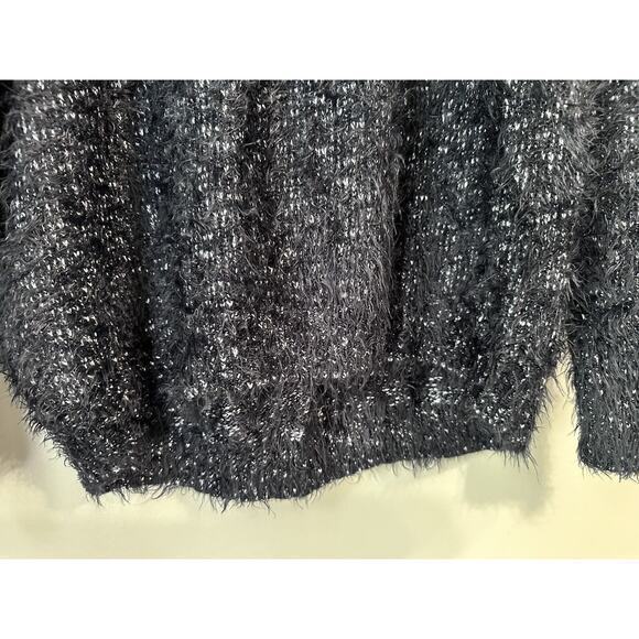 Express Blue Marl Eyelash Lace Up Neck Large Long Sleeve Sweater Super Soft - Picture 6 of 10